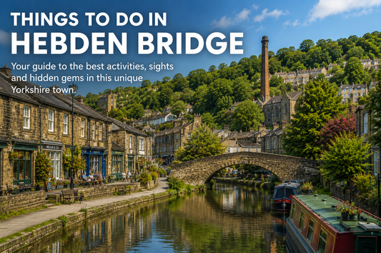 Things to do in Hebden Bridge, showing the Rochdale Canal, stone bridge, narrowboats and hillside buildings in West Yorkshire.